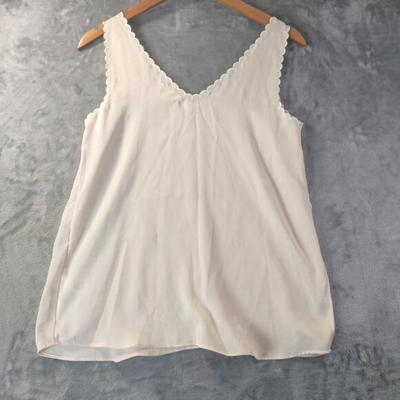 LC Lauren Conrad Women Scallop Trim‎ Cami Tank Top XS Cream Sheer Romantic Boho - Picture 3 of 10